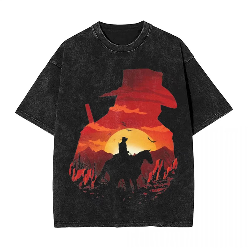 230g Red Dead Redemption 2 Washed T Shirt Men Arthur