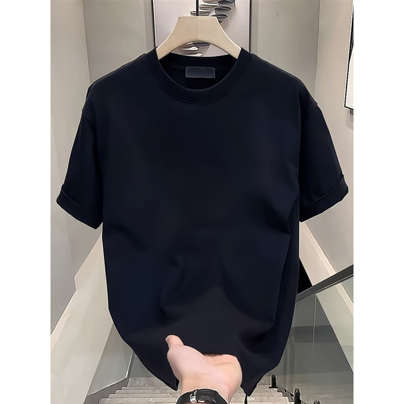 European Cotton Summer Combed Short-sleeved T-shirt Men's 2026 New 220g Heavy Double Yarn