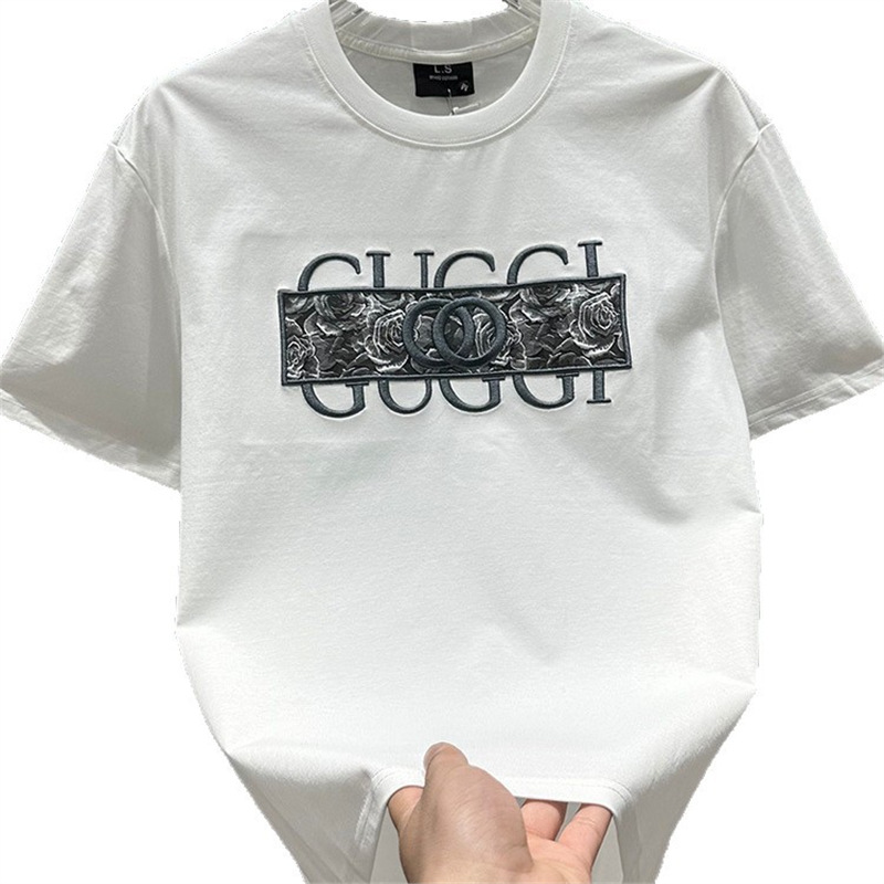 European Code Hot Style Heavy Letter Embroidery Summer Trend Pure Cotton Short-sleeved