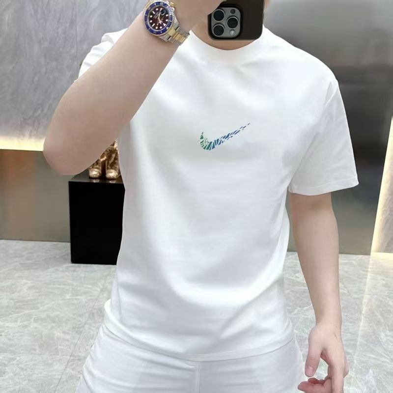 European Code Heavyweight 200g Men's Cotton Short-sleeved T-shirt New Summer Brand Round
