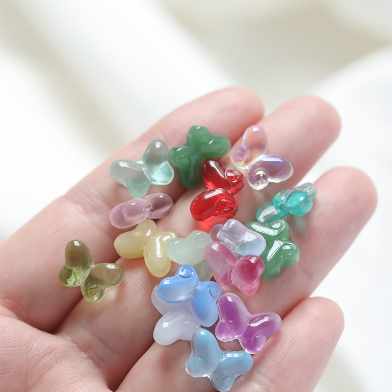 10 Packs of Colored Glass Ruyi Butterfly Beads Transparent Through Hole Beaded Pendant