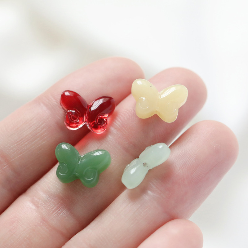 10 Packs of Colored Glass Ruyi Butterfly Beads Transparent Through Hole Beaded Pendant