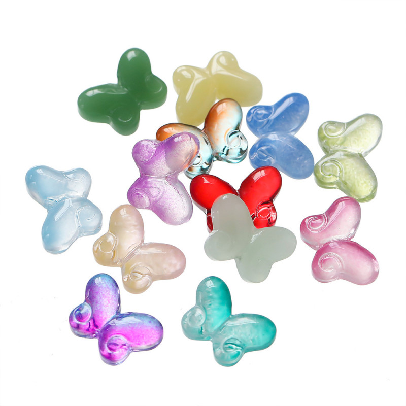 10 Packs of Colored Glass Ruyi Butterfly Beads Transparent Through Hole Beaded Pendant
