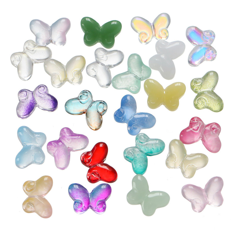 10 Packs of Colored Glass Ruyi Butterfly Beads Transparent Through Hole Beaded Pendant