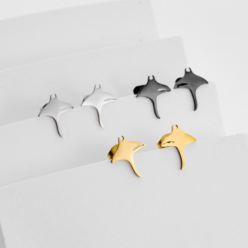 2026 Summer New Style Stainless Steel Cut Cute Marine Animal Manta Ray Earrings Mini Small