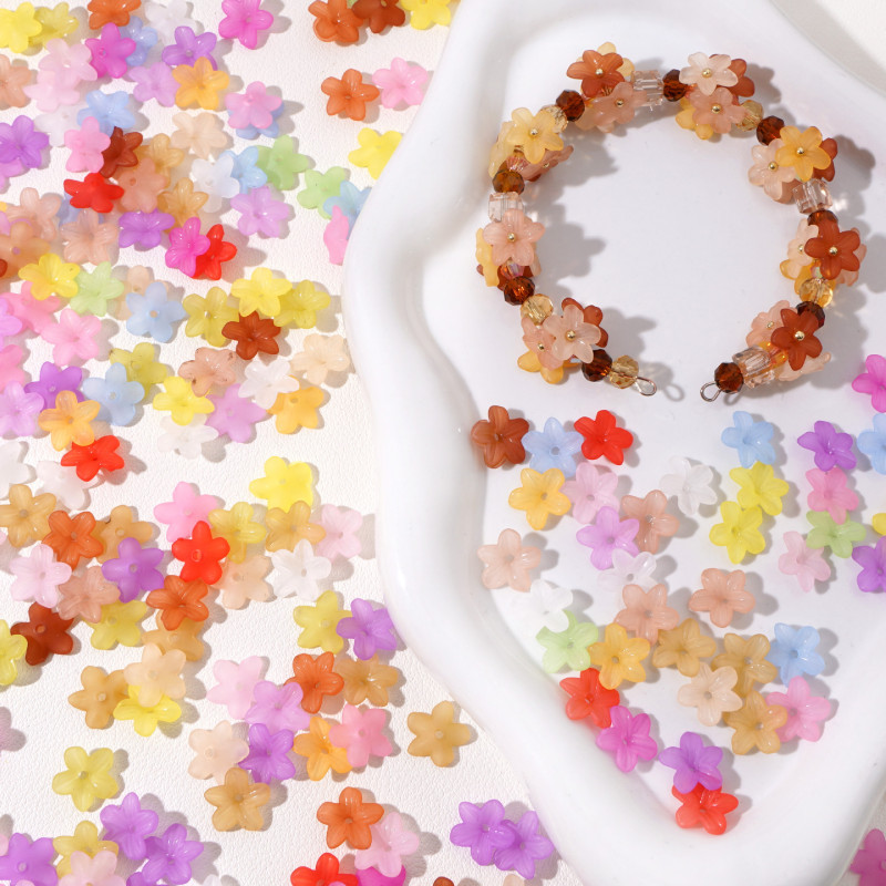 11-12mm Acrylic Frosted Lily Five-petal Flower Handmade Diy Beaded Bracelet Necklace