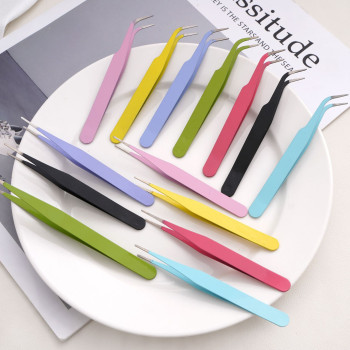 10mm Colorful Pointed Elbow Tweezers Handbook Clip Handmade Diy Adhesive Tape Bean