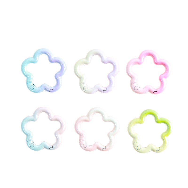 New Gradient Plum Blossom Spring Buckle Color Keychain Jewelry Diy Accessories Zinc Alloy