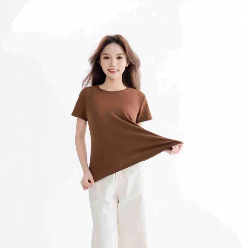 Pure Cotton Women's T-shirt Summer Solid Color Short-sleeved T-shirt Round Neck Daily