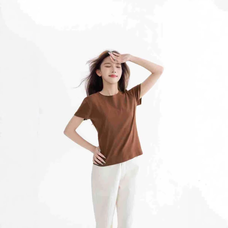 Pure Cotton Women's T-shirt Summer Solid Color Short-sleeved T-shirt Round Neck Daily