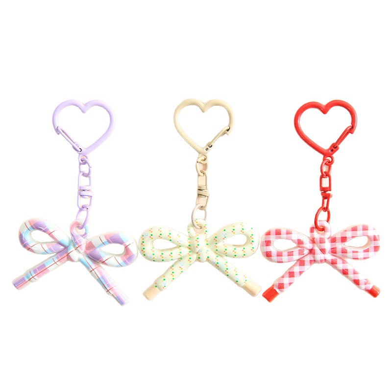 Colorful Pattern Bow Love Buckle with 8-character Sweet Keychain Bag Jewelry Decoration