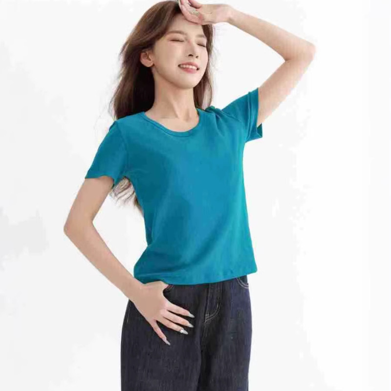 Women's Pure Cotton T-shirt Summer Solid Color Short-sleeved T-shirt Low Collar Daily