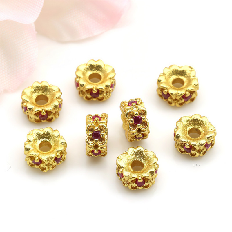 Alluvial Gold Color-preserving Micro-paved Colored Zircon Spacers Round Diamond Ring