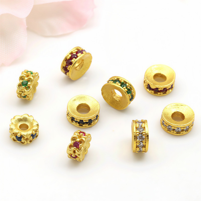 Alluvial Gold Color-preserving Micro-paved Colored Zircon Spacers Round Diamond Ring