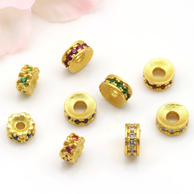 Alluvial Gold Color-preserving Micro-paved Colored Zircon Spacers Round Diamond Ring