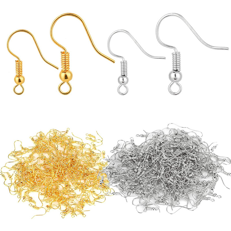 Ear Hooks with Spring Beads Straight-shaped Fish Ear 1kg Per Pack Diy Earrings