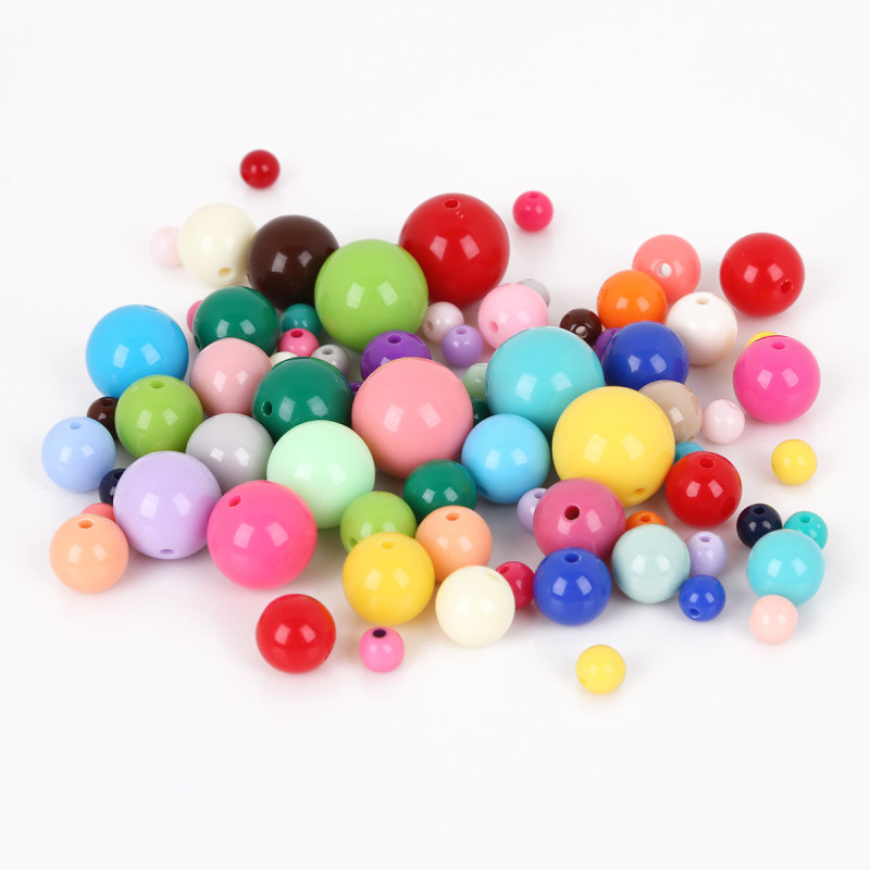 Solid Color Round Beads Acrylic Children Diy Handmade Beading Material Spring Candy