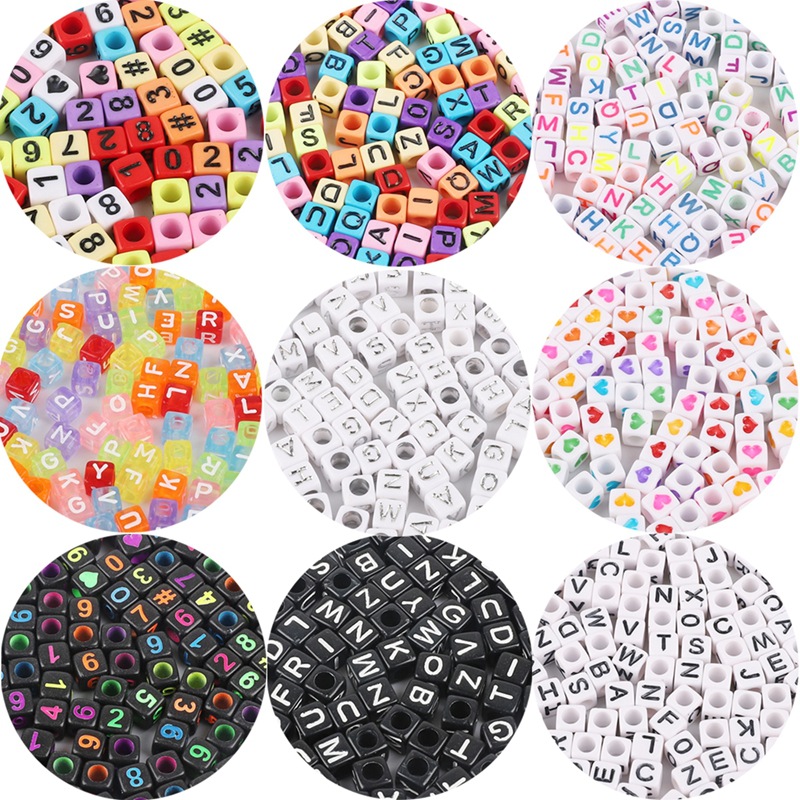 Square Acrylic English Letter Beads Colorful Russian Handmade Diy Beaded Bracelet Jewelry
