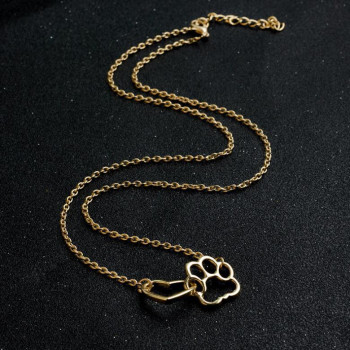 New Product Dog Paw Footprint Peach Heart Necklace Ins Women's Hollow Love-shaped