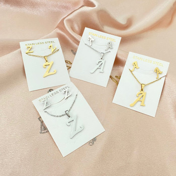 Stainless Steel 26 Letter Pendant Necklace Set European and American New Earrings Women's