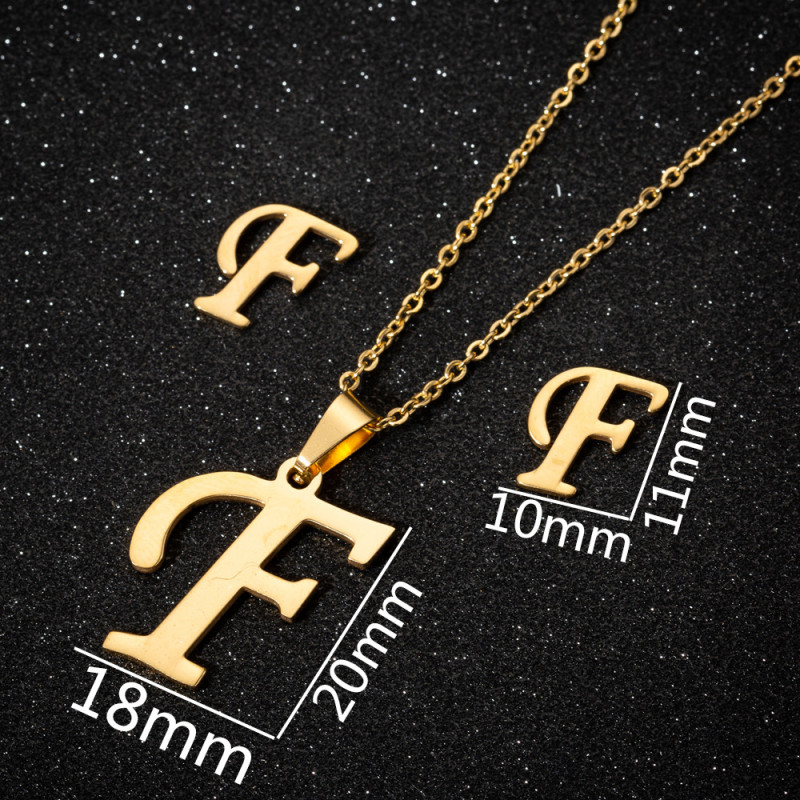 Stainless Steel 26 Letter Pendant Necklace Set European and American New Earrings Women's