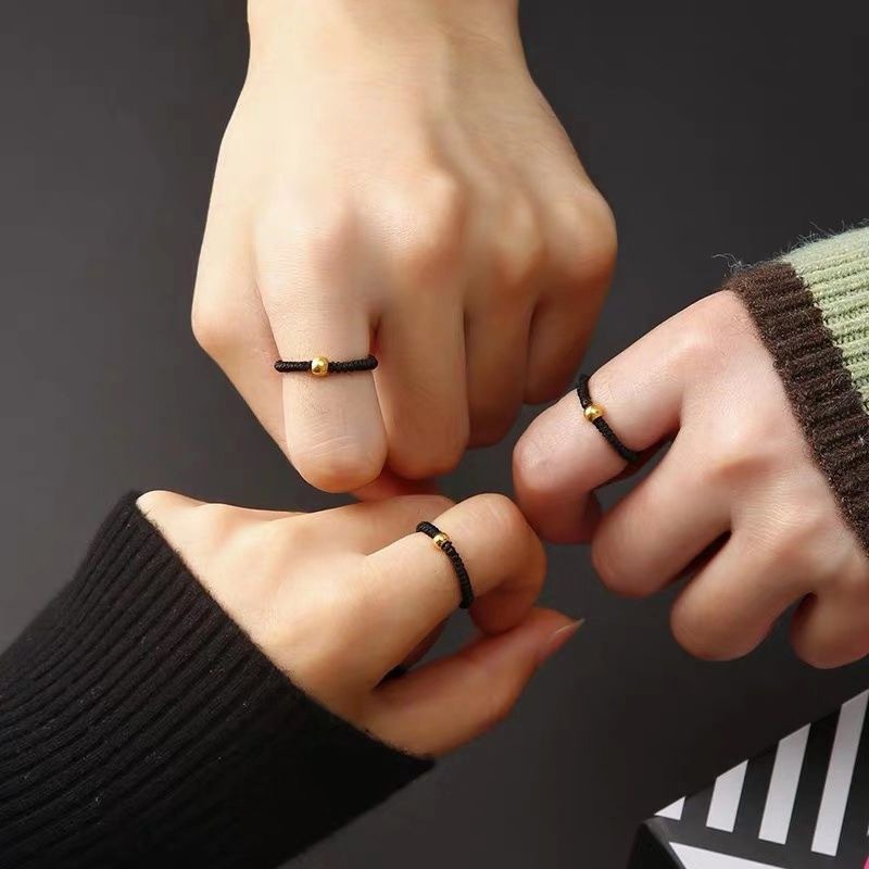 Xiaohongshu Red String Lucky Beads Ring for Men and Women Handmade Red Doudou Douyin
