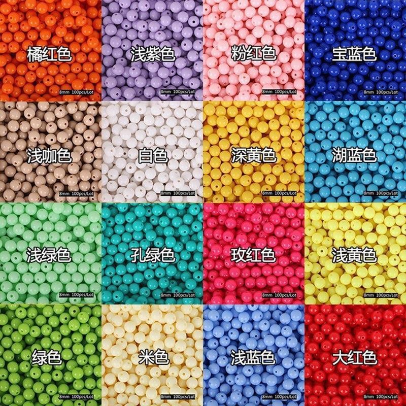 6-10mm Acrylic Solid Color Round Beads Diy Handmade Loose Bracelet Bag Ear Jewelry