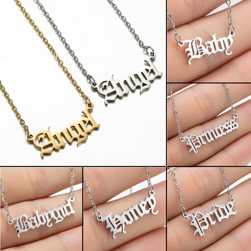 Retro Simple Hip Hop Art English Letters Stainless Steel Angel Babygirl Princess Prince