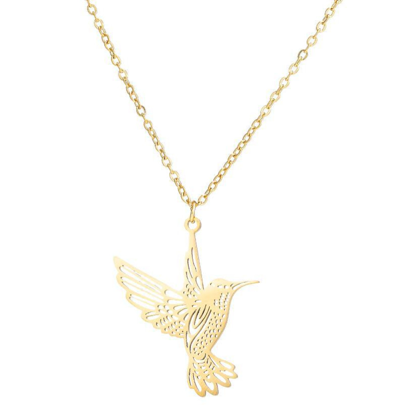 New Stainless Steel Hollow Cat and Bear Necklace for Women, Versatile Bird and Lion