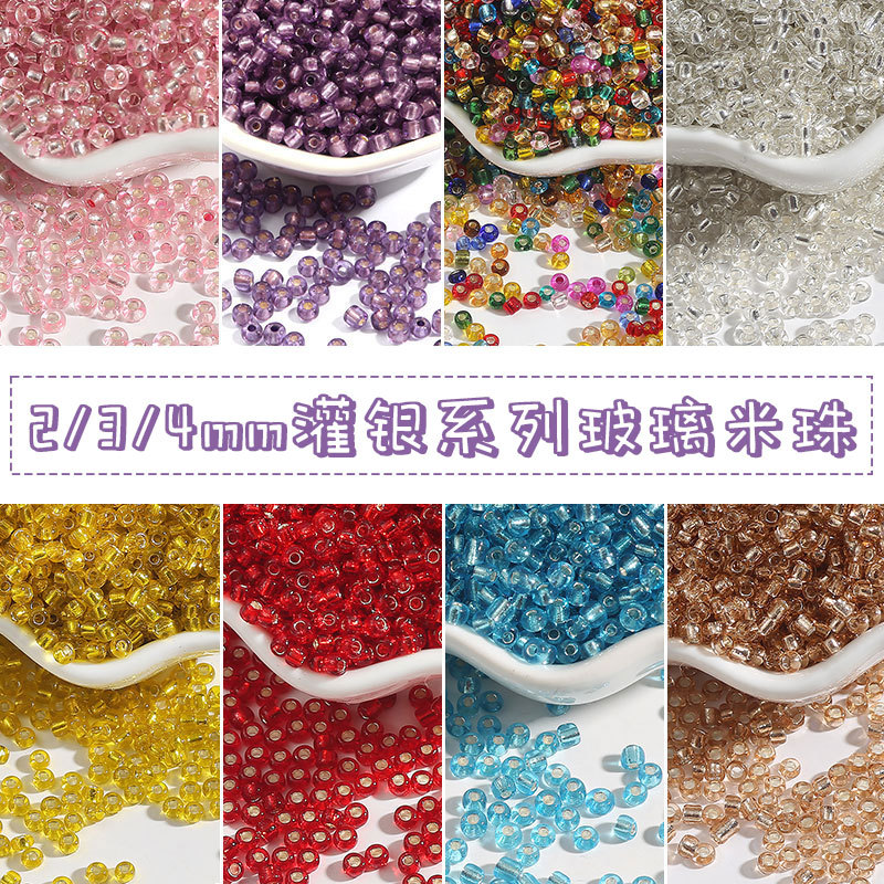 Silver Filled Series Glass Rice Beads Wedding Bracelet Beading Material Handmade Diy