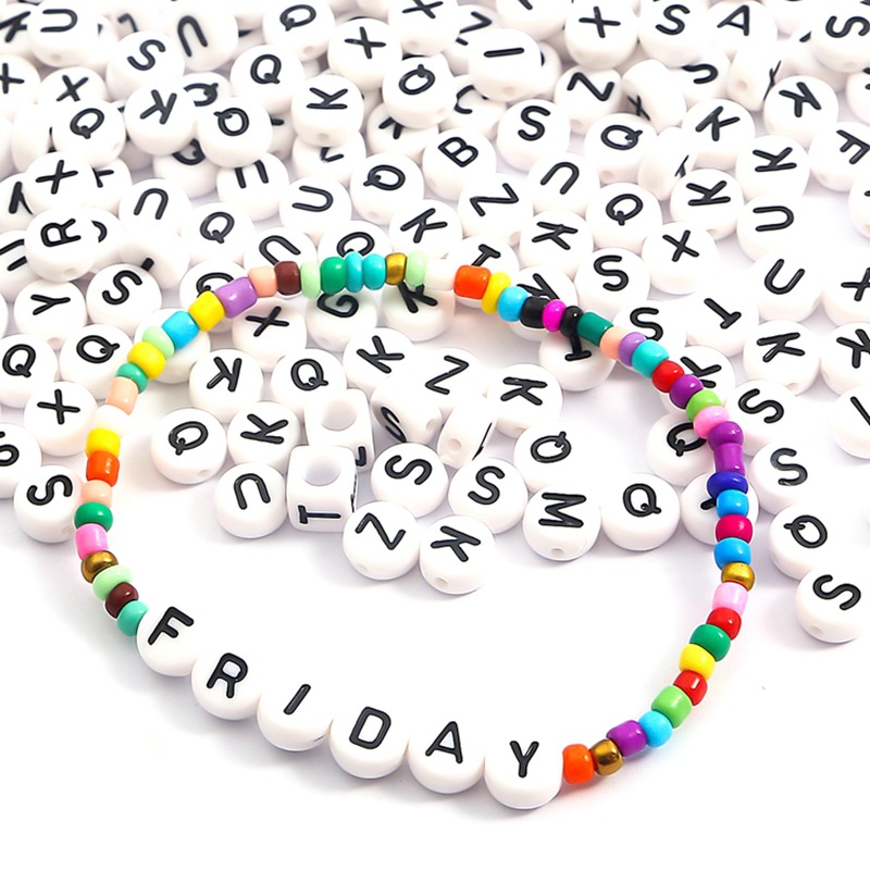Diy Beading Materials Early Education Acrylic Alphabet Beads English Flat Square Round
