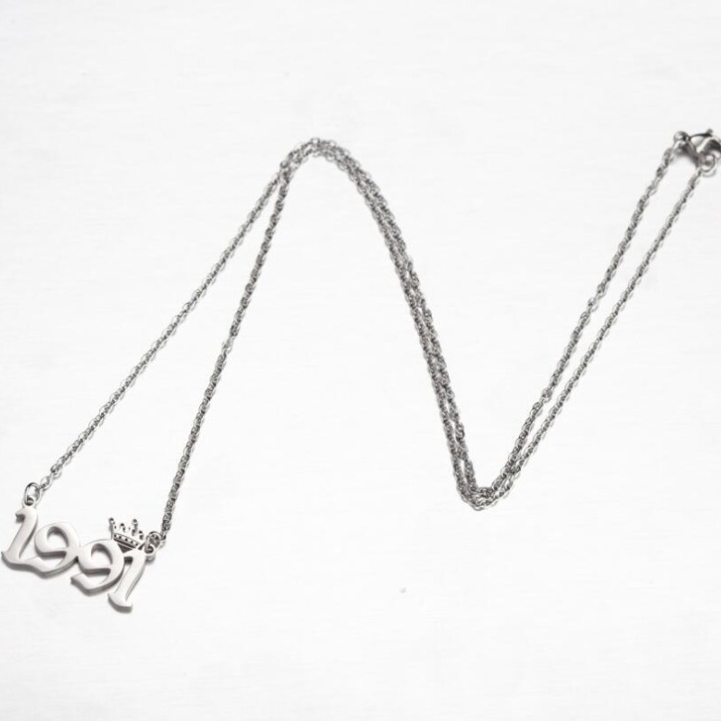 Stainless Steel Light Luxury Crown Digital Pendant Ins Metal Style Necklace Women's Niche