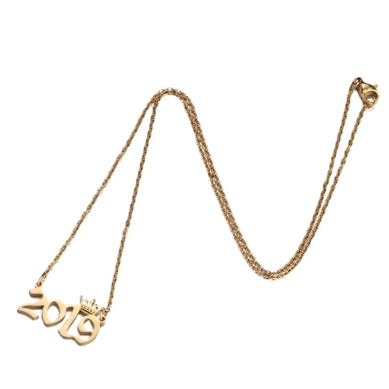 Stainless Steel Light Luxury Crown Digital Pendant Ins Metal Style Necklace Women's Niche