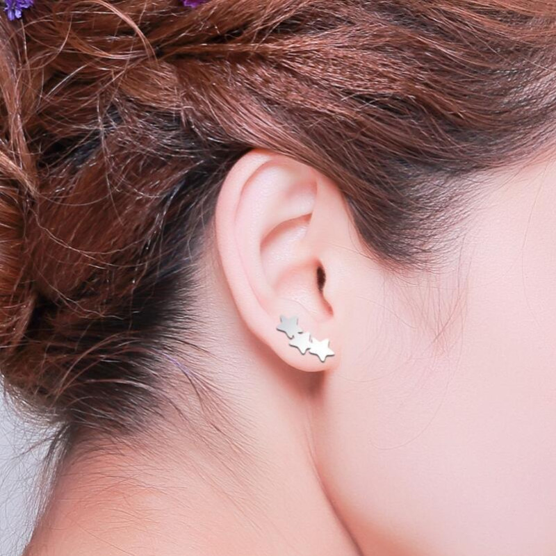 New Style Black Stainless Steel Simple Star and Moon Earrings Girls Personalized and