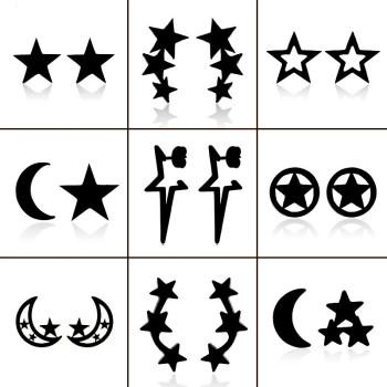 New Style Black Stainless Steel Simple Star and Moon Earrings Girls Personalized and
