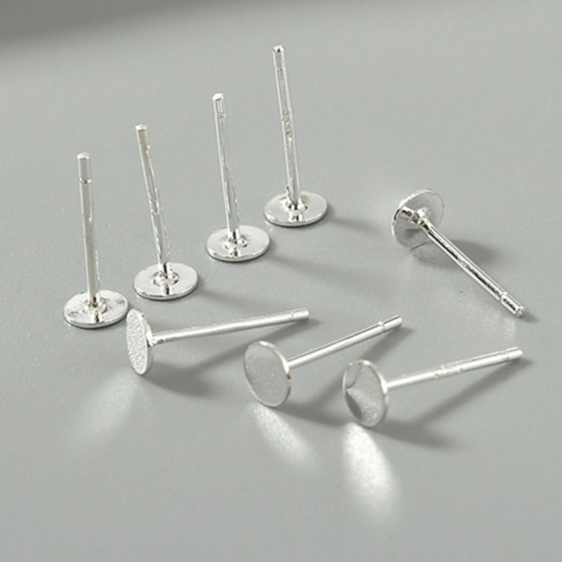 Imitation Silver Flat Bottom Ear Needle Copper Soft Electroplated Thick Stamp S925 Head