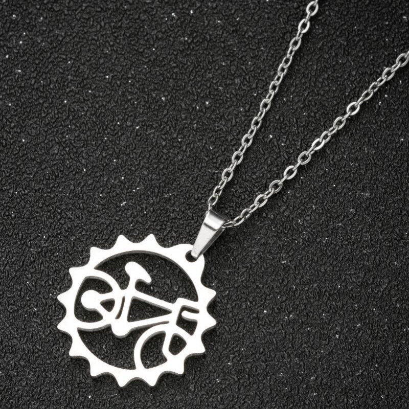 Korean Jewelry Necklace for Women Niche Design Hollow Stainless Steel Simple Bicycle