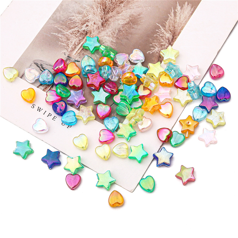 Handmade Beaded Diy Accessories Transparent Color Plated Ab Five-pointed Stars Love Heart