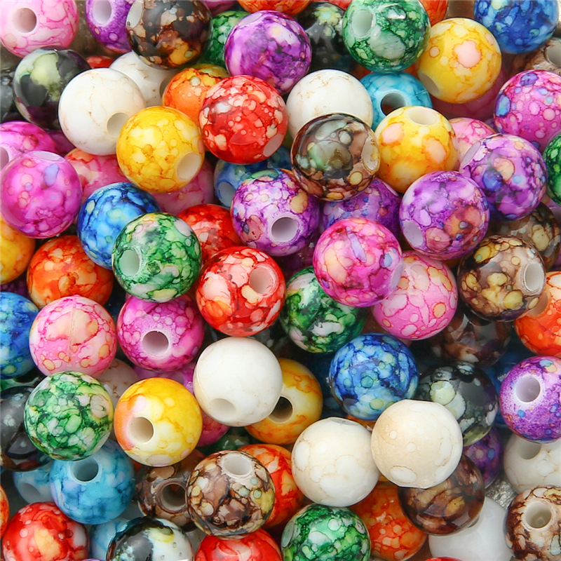 Acrylic Large Hole Round Flower Beads Handmade Diy Beaded Bracelet Necklace Loose Bead