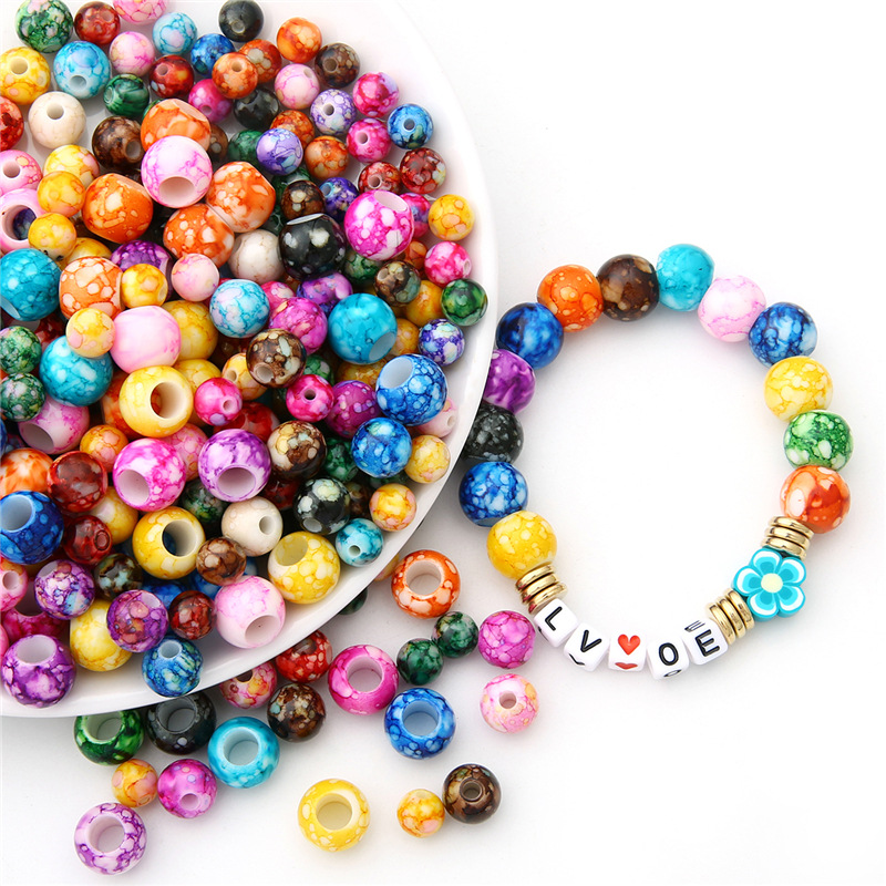 Acrylic Large Hole Round Flower Beads Handmade Diy Beaded Bracelet Necklace Loose Bead