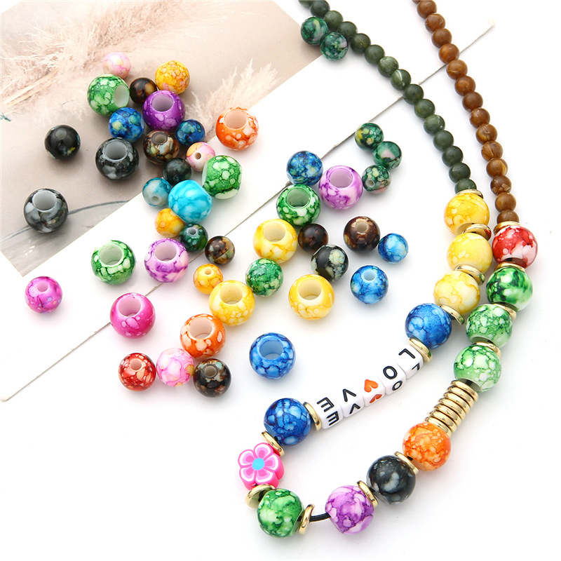 Acrylic Large Hole Round Flower Beads Handmade Diy Beaded Bracelet Necklace Loose Bead