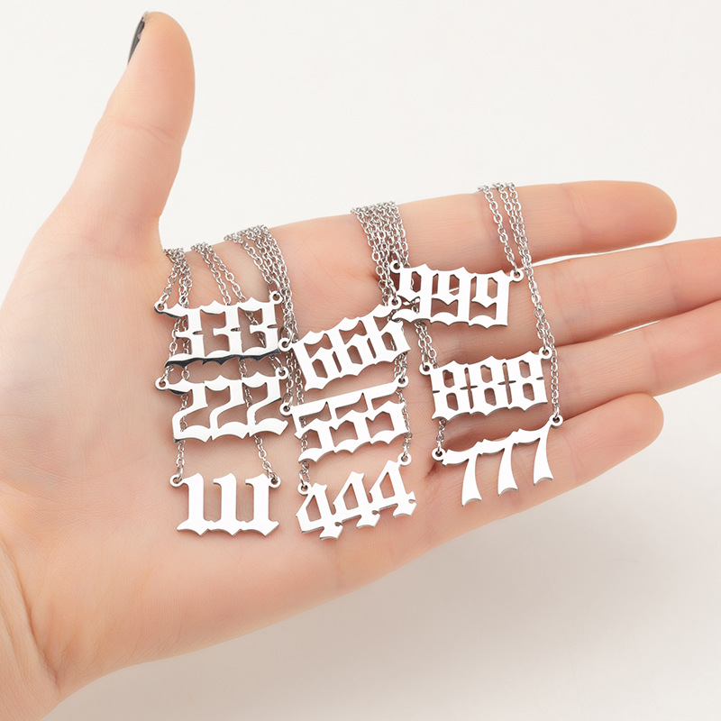2025 Women's New Angel Lucky Number Pendant Necklace Fashion 000-999 Stainless Steel Retro
