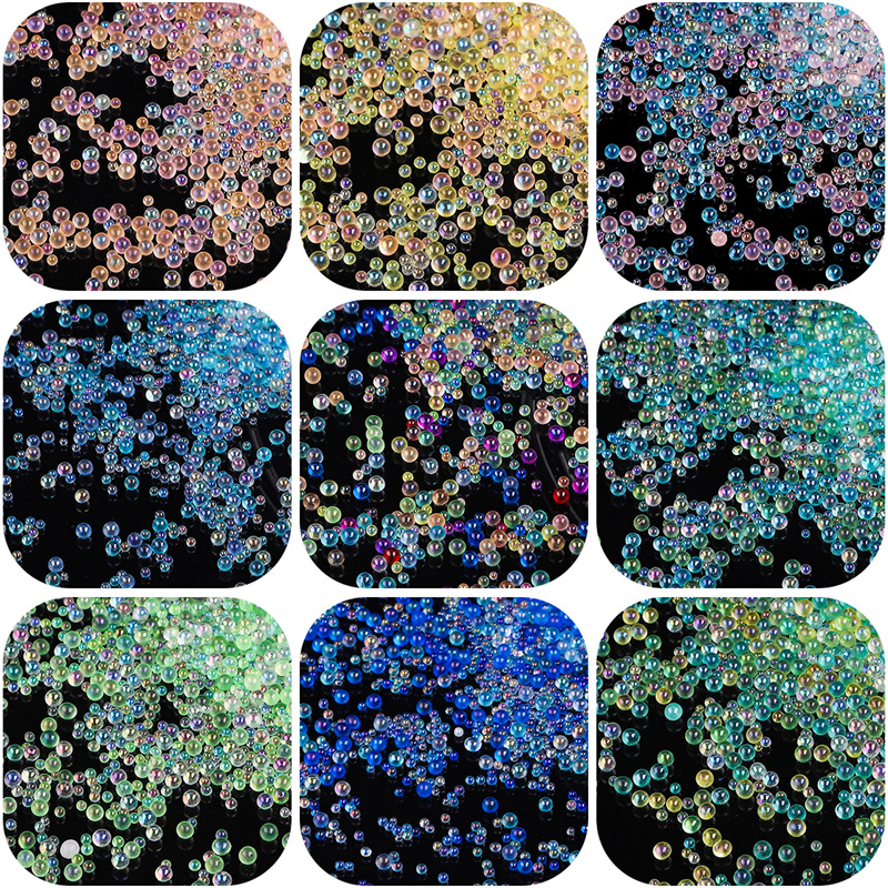 Non-porous Round Beads, Colorful Bubble Rice Glass Microbeads, Handmade Diy Filled Glue