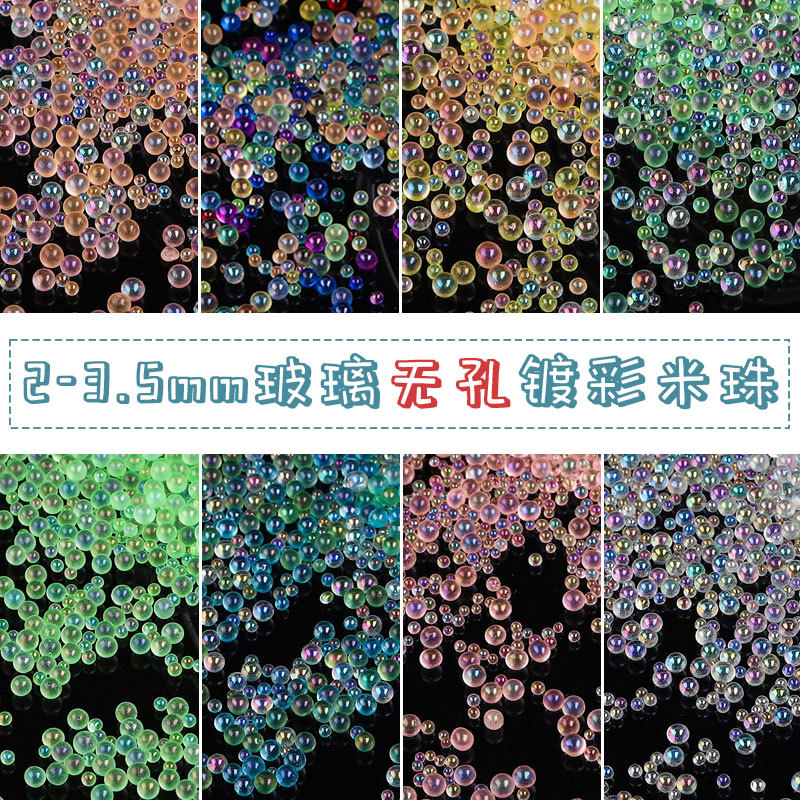 Non-porous Round Beads, Colorful Bubble Rice Glass Microbeads, Handmade Diy Filled Glue