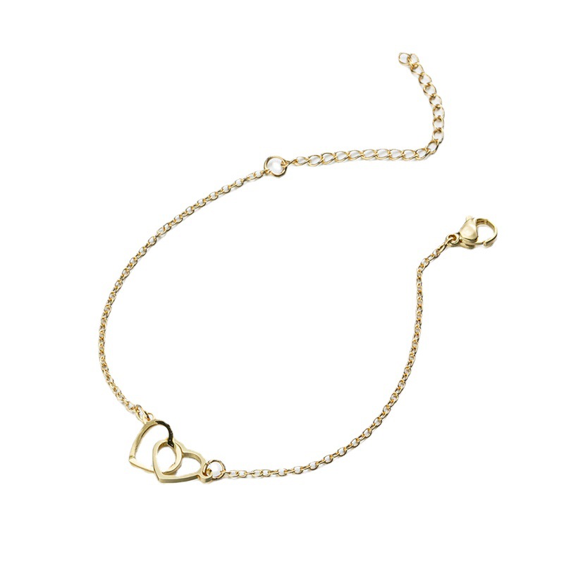 Summer New Japanese and Korean Ins Style Geometric Double Peach Heart Bracelet for Women
