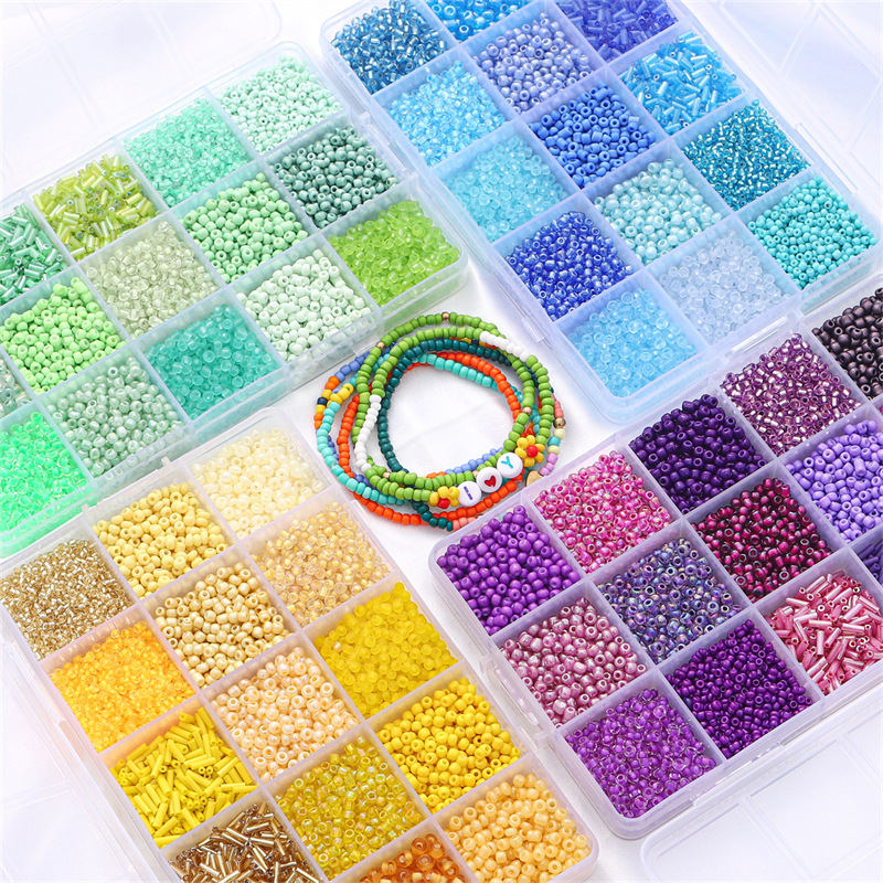 15 Grid Boxed Glass Rice Beads Diy Handmade Bracelet Necklace Earrings Tube & Material