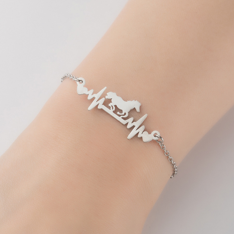 Real Gold Electroplating Geometric Love Heartbeat Bracelet Korean Simple Niche Design