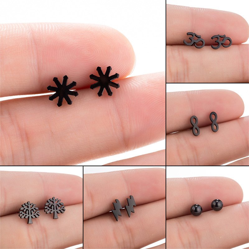 European and American New Black Series Geometric Round Eight-character Earrings Ins