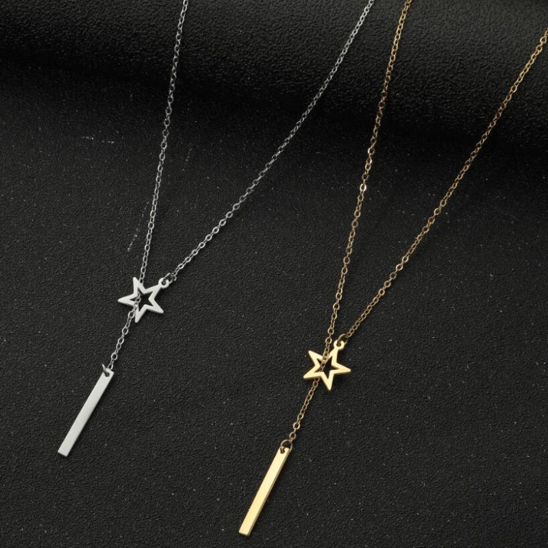 18k Gold Retro Korean Fashion Simple Geometric Love Star Necklace Eight-character Wine