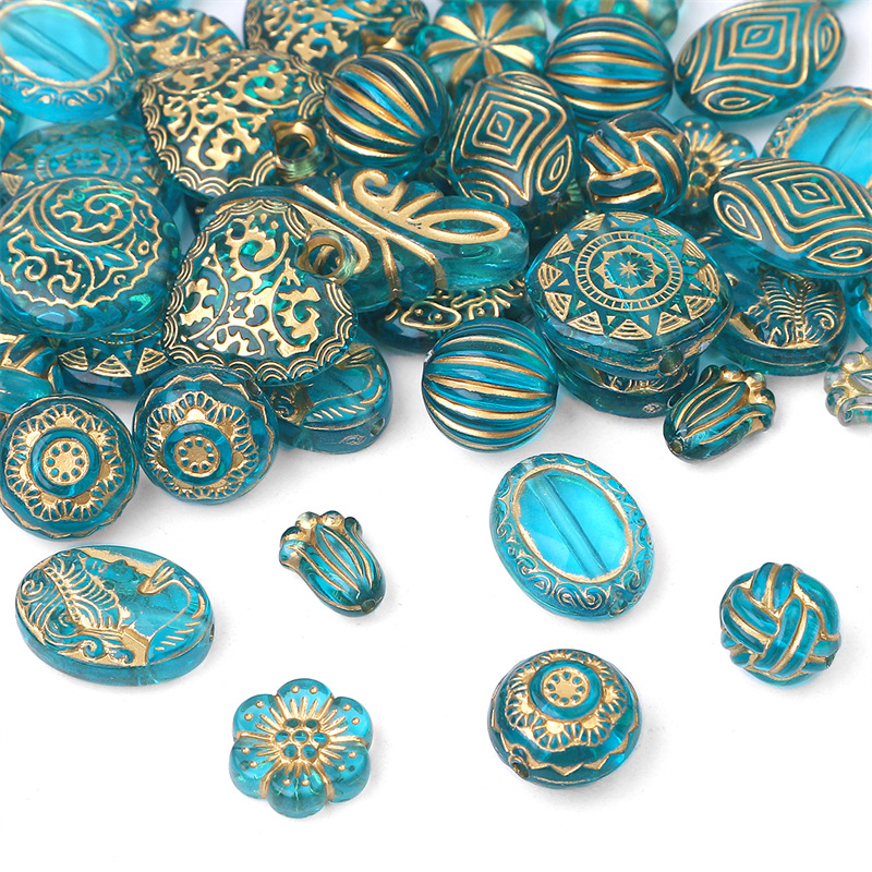 Acrylic Baroque Retro Gold-painted Oval Olive Pattern Flat Beads Pumpkin Spacer Diy